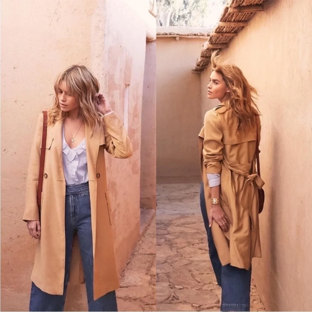 Sézane Oprah Trench Coat Belted Double-Breasted Beige Tan 36 NWT - Picture 8 of 8